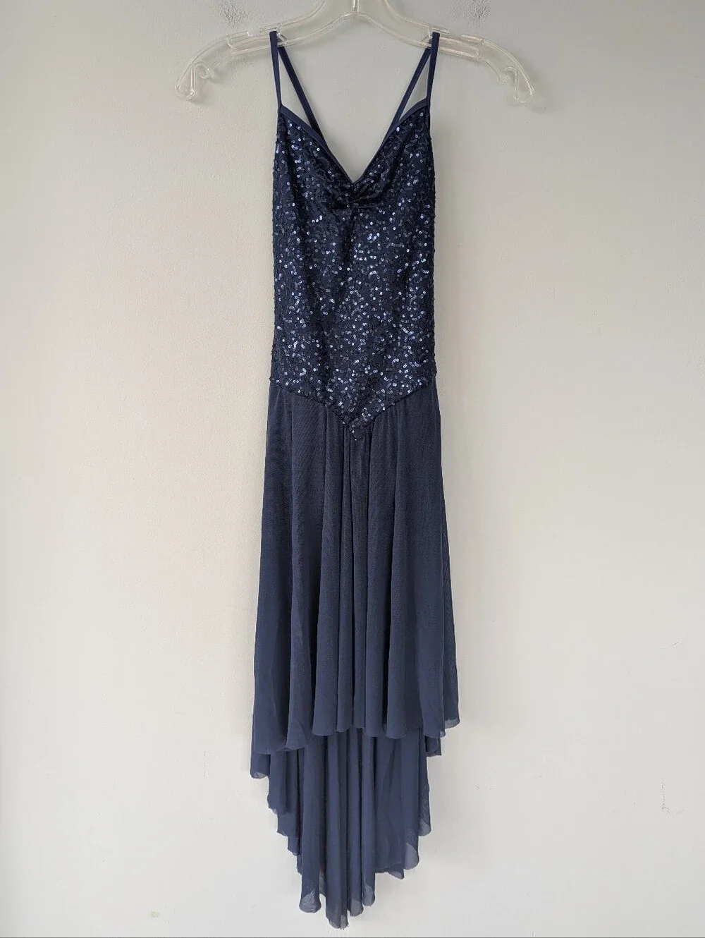 Balera Weissman Girls Navy Blue Sequin High Low Dress Dance Costume